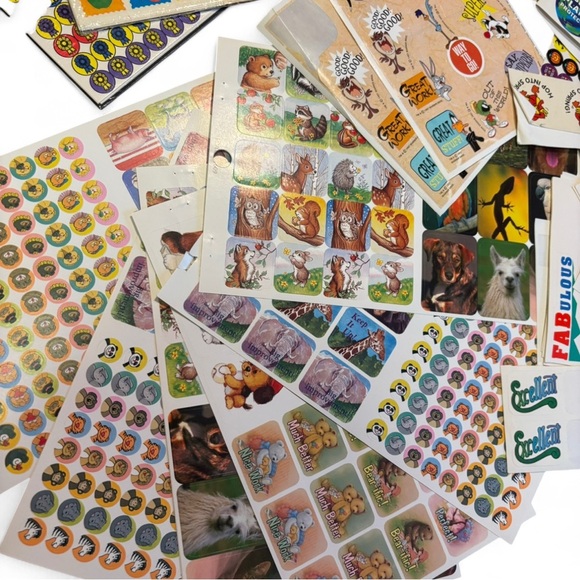 Vintage 90s Mix Lot Of Teacher's Reward Stickers Animals Ribbons & More - Picture 1 of 7